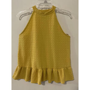 W5 Womens Medium Yellow Sleeveless Ruffled Stretchy Blouse! A1702